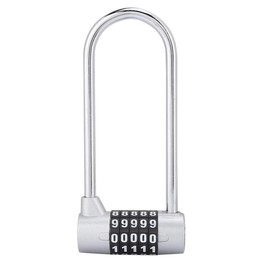5 Digit Combination Alloy Padlock,U-Shape Security Code Lock Extra Long Cabinet Door Padlock Locker Lock, Re-settable Combo Lock, Gym Locker, School Locker(Silver)