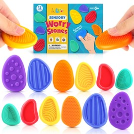 Fidget Toys Sensory Stone for Kids: 12 Pack Texture Worry Stone - Soothing Sensory Tools for Autism Children Calming - Quiet Fidgets for Student Classroom Anxiety Relief