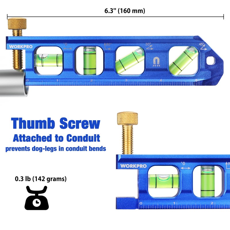 WORKPRO Magnetic Torpedo Level, Conduit Bending Level, Bubble Vials for