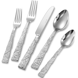 KEAWELL Premium Lava Silverware Set – 18/10 Stainless Steel Flatware, Dishwasher Safe, Textured Handle, Durable for Everyday Use, Elegant for Entertaining (20, Silver)
