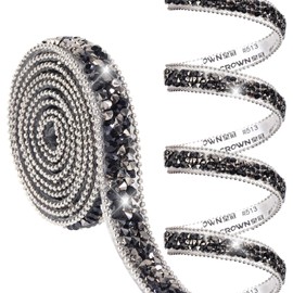 Hiswan Rhinestone Ribbon, Self Adhesive Resin Rhinestone Bedazzling Strips 0.4inch Glitter Crystal Diamonds Tape Sparkling Rhinestones Trim for Belt Shoes Clothing Car Phone (1Yard,Black)