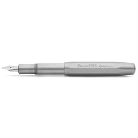 Kaweco STEEL SPORT Füllhalter I Premium Edelstahl Füllfederhalter für Tintenpatronen mit hochwertiger Stahlfeder I Luxus Füller aus gebürstetem Stainless Steel 13 cm I Federbreite: B (Breit)