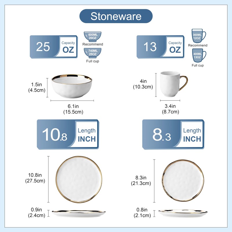 LOVECASA 16 Pieces Plates and Bowls Sets, Porcelain White and