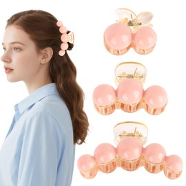 Hair Claw Clips for Fine Hair Pearl Hair Clips for Thick Hair, 3Pcs Non-Slip Strong Pearl Hair Clips for Women(Peach)