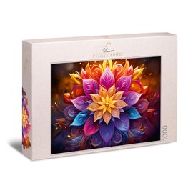Ulmer Puzzleschmiede - 1000 Piece Puzzle Neon Mandala - Flower Blossom Design as Mandala Puzzle - Puzzle-Friendly Colours & Contrasts - Puzzle Quality Made in Germany