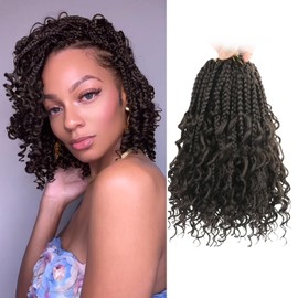 8 Packs Boho Box Crochet Braids Pre Looped with Curly Ends - 8 Inch Goddess Bohemian Box Braids Crochet Hair for Black Women Synthetic 3X Boho Crochet Hair Extensions Pre Looped #4