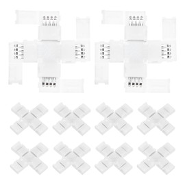 M METERXITY 10-Pack X-Shape 4-Pin RGB LED Strip Lights Connectors, Solderless and Gapless Adapter Connectors for 8mm 5050 2835 Strip Lights/DIY Lighting, LED Tape Light Clips[White]