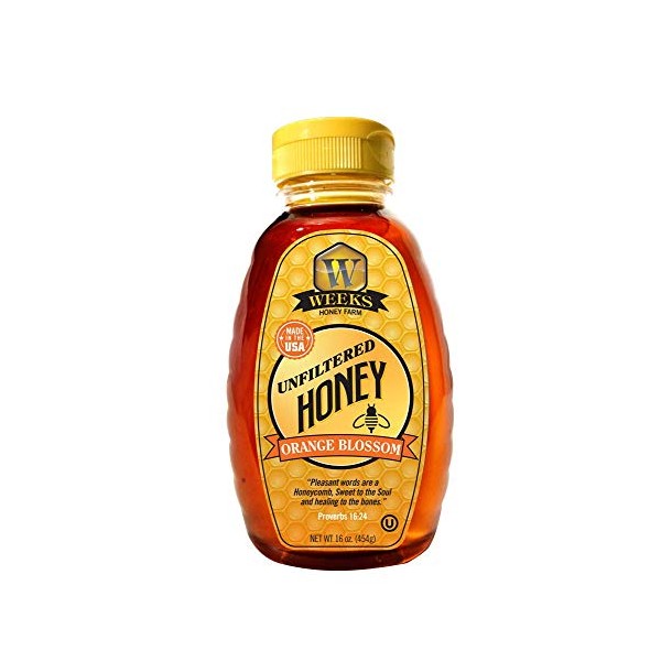 Weeks Honey Farm 6 Pack of 16 Ounce (1 lb.) Orange Blossom Honey - Pure, Raw, Unfiltered, Unheated Honey Full of Vitamins, Minerals, Amino Acids, Phytonutrients | Superfood