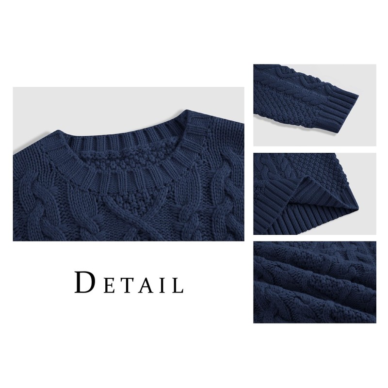 Runcati Men's Chunky Knit Cable Knit Pullover Autumn Winter Crew