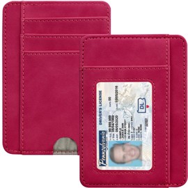 Slim Wallet for Men, Minimalist Front Pocket Simple Leather Credit Card Holder RFID Blocking for Men & Women, Thin Organizer Gifts, Skin - Hot Pink
