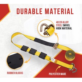 Mytee Products 4 Pack 2" x 16" Replacement Over The Tire Strap w/ 2 Swivel Hooks I 10,000 lbs Breaking Strength, (No Ratched)