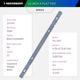 Sandbaggy 12" X Flat Ties for Concrete Forms - 11 Gauge Steel - Wall Ties Compatible with Standard Wedge Bolts - Space and Secure Modular Concrete Forms (12 inch Walls, 25, Count)