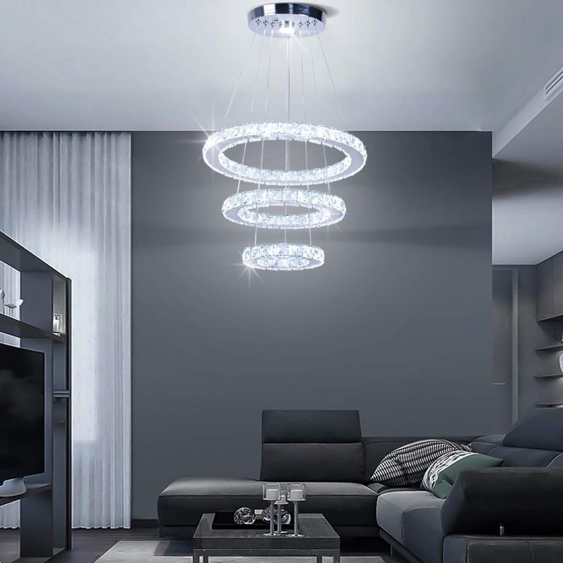 Dixun LED Chandeliers Modern Ceiling Light Fixture 3 Rings Adjustable