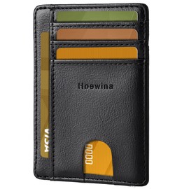 Hoewina Slim Wallet for Men, Credit Card Holder Wallet, Minimalist Design - RFID Blocking Front Pocket Leather Thin Wallet for Men and Women(Cloud Black)