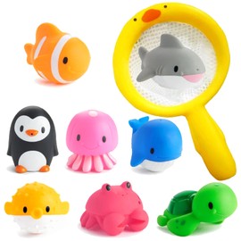 Tangdudu 9PCS Baby Floating Ocean Fishing Rubber Bath Squirt Toys, Bath Toys for 1 2 3 4 Year Olds Toddler Kids, Shower Toys for Children, Girls Boys Bath-time Shower Gifts