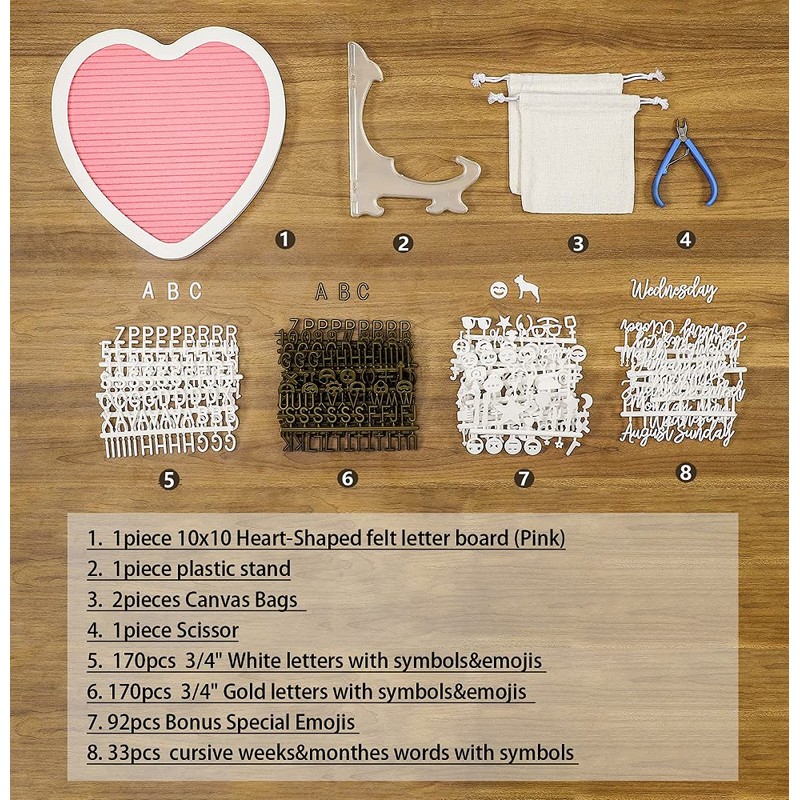 G GAMIT Heart-Shaped Felt Letter Board Message Sign,10x10 inches Message