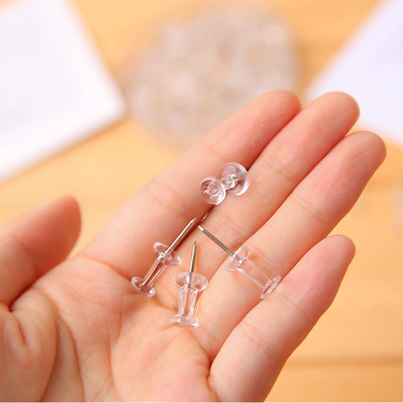 140 Pcs Push Pins, Clear Plastic Head Steel Pin, Standard