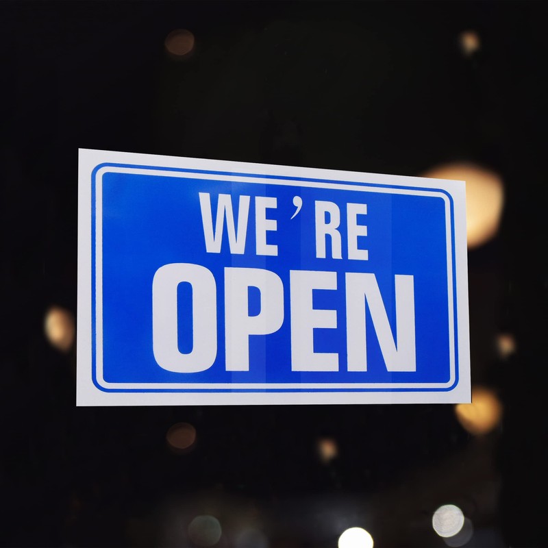 Open Closed Sign Blue Double Sided High Contrast Reversible Shop