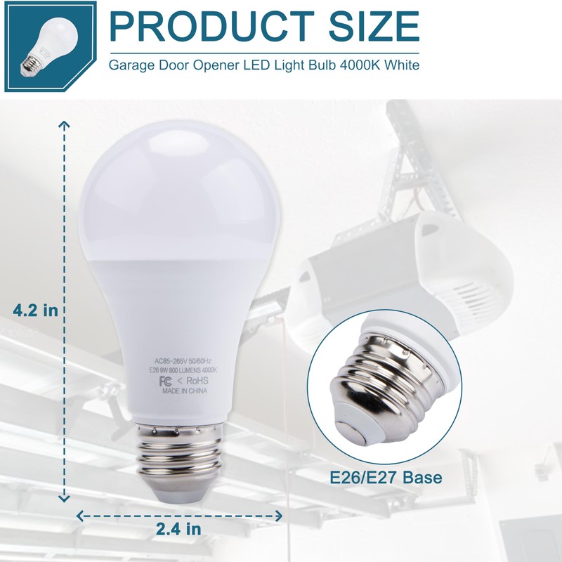 Garage Door Opener LED Light Bulb 4000K White for Genie
