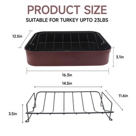 Turkey Roasting Pan/Roasting Pan with Nonstick Rack，16.5x12.5IN Stainless steel Turkey pan deliver Meat Shredder Claws，Suitable for 25lb Turkey