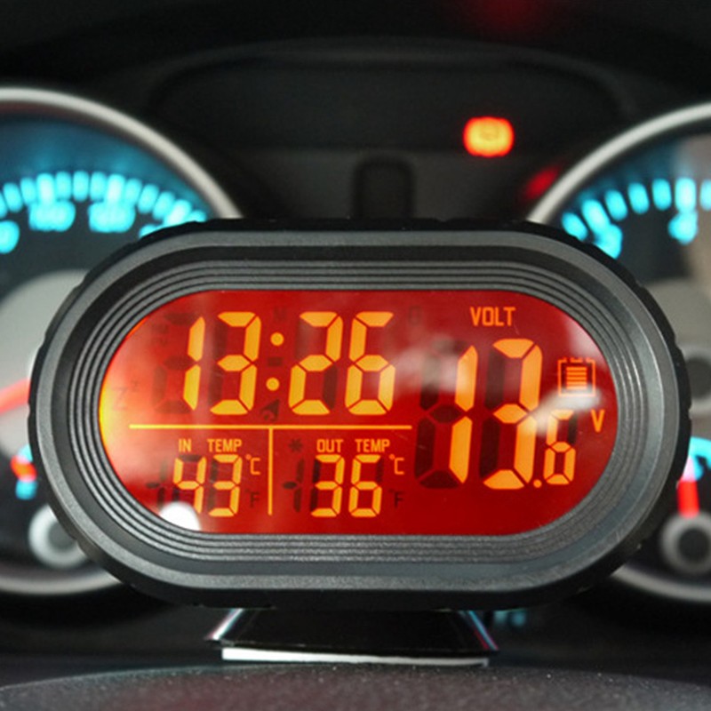 Car Clock Thermometer Voltmeter Gauge 3 in 1 Clock Thermometer