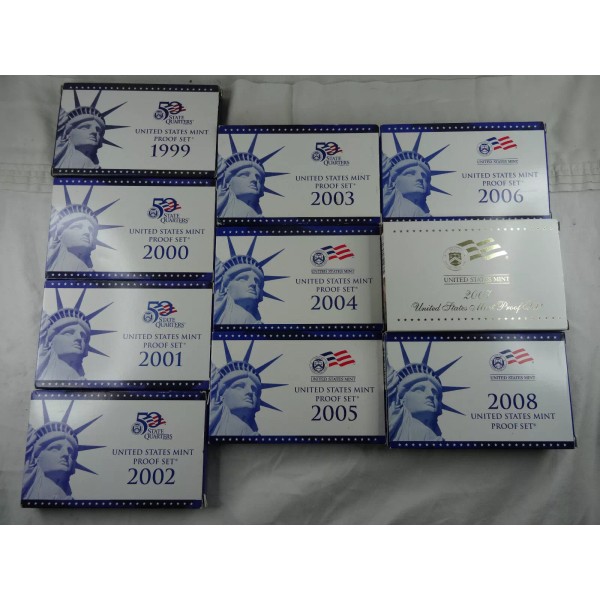 1999-2008 US Mint Proof Sets OGP Box & COA Lot
