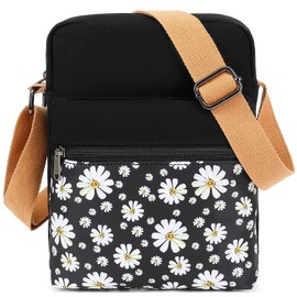 H HIKKER-LINK Flowers Crossbody Bag and Purse Casual Canvas Shoulder Bag for Women Messenger Bags Daisy Black