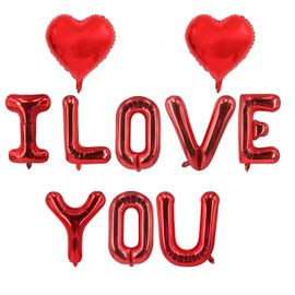 Red I LOVE YOU Balloons Heart Valentines Day Wedding Balloons for Valentine's Day Decorations Valentines Day Party Anniversary Bridal Shower Decorations Decor Supplies 10pcs