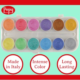 Pepy Watercolor Paint; Classpack 24-Count of 12 Color Sets; Each Set Includes Brush & Closable Mixing Tray, Metallic Pearlescent Multicolor