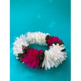 Dreams@Artificial Flower Synthetic and Fabric White with Green and Pink Color Flowers Gajra for Fashion and Traditional Indian Dances Bharatanatyam,Kuchipudi,Bridal Weddings and Party Celebrations