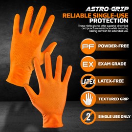 Astro-Grip Exam Grade Powder-Free Nitrile Disposable Gloves. Size X-Large, Orange, 7 Mil Thickness. Chemical and Puncture Resistant. Single-Use. Pack of 40. (66474-40)
