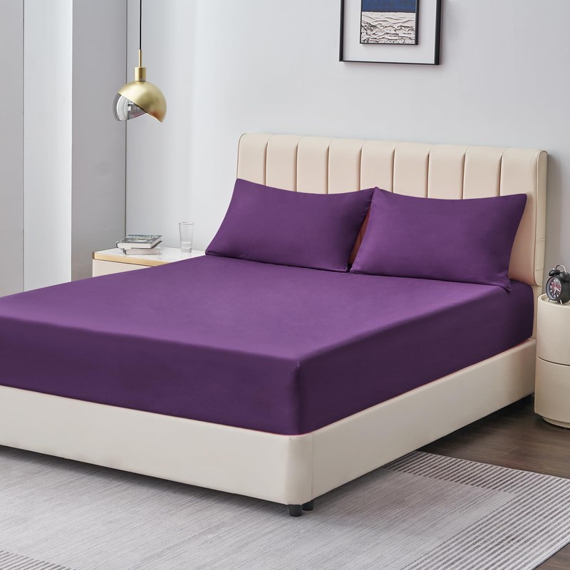 Aisbo King Size Fitted Sheet Purple - Extra Deep Pocket