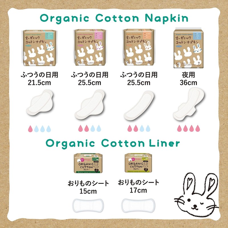 Organic Cotton Napkins, 10.0 inches (25.5 cm), Wingless, 64 Pieces
