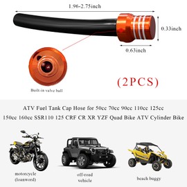 Yourkar 2 PCS Hose Gas Fuel Tank Cap, Aluminum Breather Fuel Valve Vent with Flexible Tube, Gas Tank Filler Cap Replacement for CRF YZF Motorcycle Dirt Bike, Motorcycle Accessories(Orange)