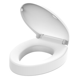 Huttdmel Raised Elongated Toilet Seat 18.5'' for Seniors – Soft Close, Quick Release & Connect, Sturdy PP Material, Won’t Loosen, Ideal for Elderly & Limited Mobility, White