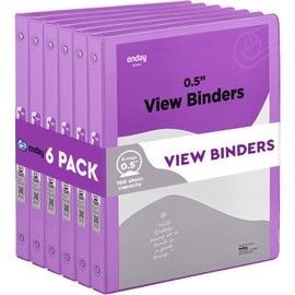 ½ Inch 3 Ring Binder Purple, .5 Inch Round Ring Clear View Cover with 2 Inside Pockets Binders, Colored School Supplies Binders, Also Available in Pink, Red, Green, Blue, and Grey (6 PC) – by Enday