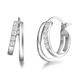 Hoop Earrings Wide Huggie Made of 925 Sterling Silver with Gold Plated with Sparkling Cubic Zirconia Jewellery for Women Girls - Diameter: 18 mm, Width 7 mm, Sterling Silver, Cubic Zirconia