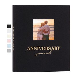 Rseozr Wedding Anniversary Journal Notebook From 1st to 70th Linen Cover Anniversary Scrapbook Wedding Anniversary Memory Book for Couples Newlywed Marriage (Black, 185 Pages)
