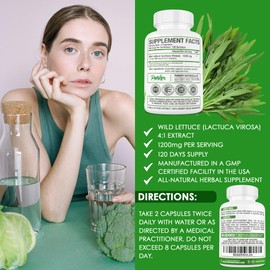 Parker Naturals Wild Lettuce Capsules 1200mg with 240 Count. 4:1 Extract. Most Potent Lactuca Virosa. Non GMO Made in USA.