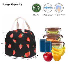 Mimfutu Strawberry Insulated Lunch Bag for Women Girls, Reusable Lunch Box Picnic Tote Bags for Adults Kids School Work Travel