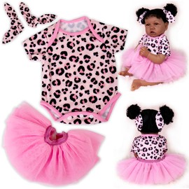 Aori Reborn Baby Dolls Clothes 22 inch Pink Leopard Outfit Set for 18-24 Inch Reborn Doll Newborn Girl