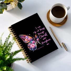 Bible Notebook, A5 Spiral Christian Journal with Floral Pink Butterfly Notebook, Bible Verse-God Says You Are, Inspirational Notebooks for Women, Bible Study, Gift for Birthday Christmas, Office Supplies (Black)