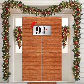 9 and 3/4 Sign Brick Wall Background Decoration, Wizard Party Decoration, Magic School Birthday Decoration, Door Curtains, Brown Brick Wall Banner Decoration, for Secret Passage for Wizard Party,