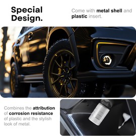 GlideSpark Tire Valve Stem Caps Cover – 4 Pack Tire Air Cap Metal with Plastic Liner Corrosion Resistant Leak Proof, Anodized Aluminum Tire Valve Cap Set for Car Truck Motorcycle SUV and Bike, Silver