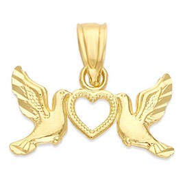 Generic10k Real Solid Gold Doves in Love Pendant, Religious Jewelry for Prayer, Romantic Gifts for Her,Yellow