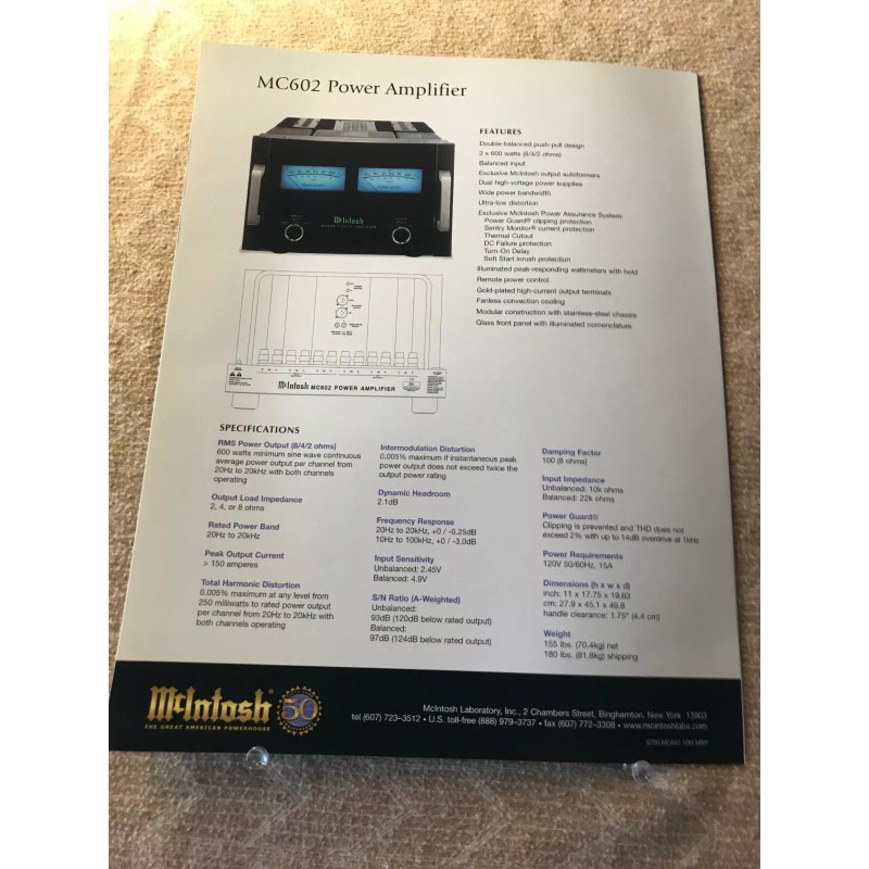 McIntosh ORIGINAL MCINTOSH MC602 POWER AMPLIFIER-GRAPHIC INSERT D870