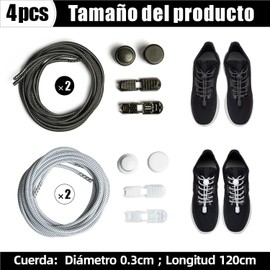 4 Pares Agujetas Elasticas para Tenis, Cordones Elásticos, Agujetas Elásticos con Sistema de Cierre Rápido sin Amarres, Sin Lazo para Niños y Adultos, para Todos Los Zapatos