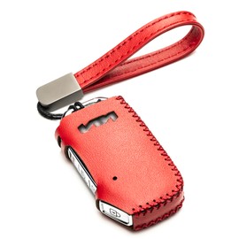 Vitodeco Genuine Leather Smart Key Fob Case Compatible with KIA Soul, Seltos, Sportage, NIRO, Sorento, Telluride, Rio, Forte, K5 2022-2025 New Emblem (4-Button, Red)
