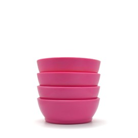 CaliBowl Non-Spill Plastic Bowl Set - 12oz Reusable Kitchen Bowls with Concave Inner Lip and Non-Slip Base - For Serving, Snacking, Dips and Side Dishes - Set of 4 - Hibiscus Pink