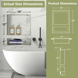 Suteck Shower Niche Double Shelf, 16-Inch Width x 20-Inch Height x 4-Inch Depth, Recessed Shower Niche Ready for Tile (Inner Size: Length 12"+4", Width 14") Niche for Shower Bathroom Storage